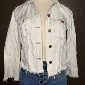 Liverpool Off-White Denim Jacket with Frayed Hem